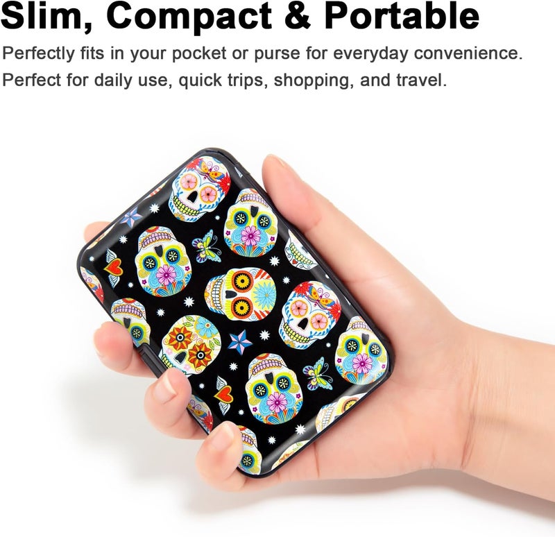 Kaabao Credit Card Holder, Metal Card Wallet RFID Blocking Mini Slim Aluminum Business Hard Card Case for Women Men (Butterfly Sugar Skulls) - Image 2